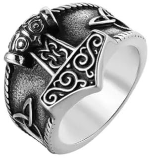 2 Stil Herren Edelstahl Nordischer Wikinger Thors Hammer Rune Mjolnir Ring