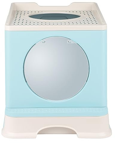 Maison de Toilette pour Chat,Bac à Litière Fermé,Bac à litierechat pour litierechat,Grande Maison de Toilette Chat Pliable avec Couvercle,WC pour Chats avec Couvercle (Bleu Clair 45 * 34 * 39cm)