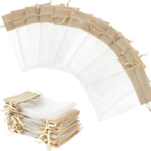 FANXIYA 40STK Geschenksäckchen Organzabeutel Spleißen Jutesäckchen Geschenkbeutel Kordelzug Schmuckbeutel Lavendelsäckchen 10x15cm Organzasäckchen Hochzeitsgeschenke, DIY Baste