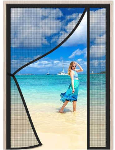 Fly Screens for Doors Heavy Duty Patio Insect Door Screen 170x200cm Black with Powerful Magnets&Full Frame Magic Tape for Entry Exterior Door Kitchen Patio