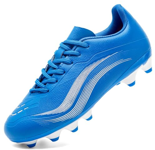 GOGOUP Boys Football Boots Kids Girls Firm Ground Cleats Soccer Shoes Athletics Training Sport Shoes Teenager Profession Competition Futsal Shoes Indoor Outdoor Sneakers Blue UK6.5