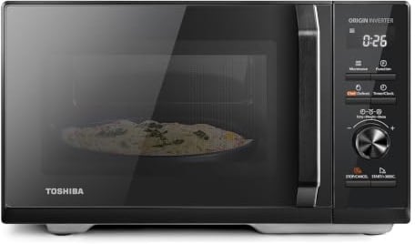 Toshiba Black Microwave 25Liter 900W Digital Microwave Oven With Origin Inverter, Chef Defrost, 10 Power Levels, 7 Auto Menus, Clock &Timer, Easy Clean, Perfect for 10'' Pizza, MW3-AM25PFI(BK)