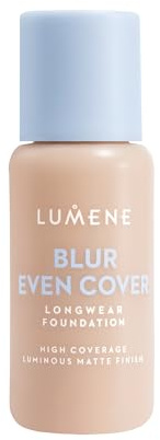 LUMENE Blur Even Cover Foundation | Hochdeckende, leichte Flüssigfoundation mit strahlendem, mattem Finish | 16 Stunden Halt | Niacinamid & nordische Heidelbeere | Parfümfrei | Farbton 1.5 | 30 ml