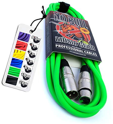 No Bull Nordell Music Gear' Premium XLR Cable (Green, 2m): Achieve a Clearer Audio Signal with Balanced Male to Female Microphone Lead, plus Cable Tie