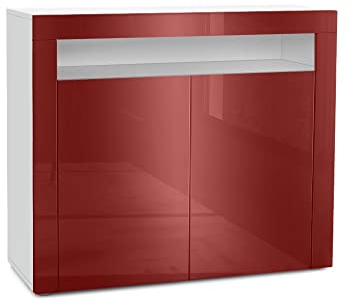 Vladon Kommode Valencia, Made in Germany, Sideboard mit 2 Türen und 1 offenem Fach, Weiß matt/Bordeaux Hochglanz/Bordeaux Hochglanz (108 x 92 x 40 cm)