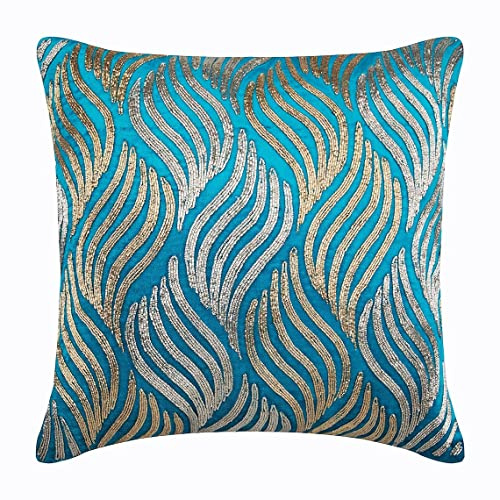 The HomeCentric Turquesa Fundas Cojines, zardozi Floral Brillante Fundas Cojines, 50x50 cm Cojines para Sofas, Floral Moderno Fundas para Almohadas, Cuadrado Terciopelo - Liberty