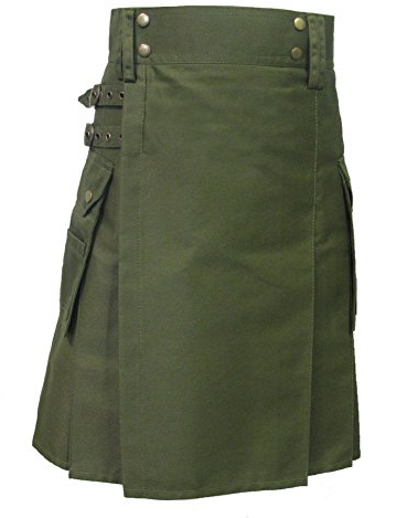 Tartanista - Herren Taktischer Cargo-Kilt mit Taschen - Olivgrün - 96 cm Taillenweite; 58,5 cm Länge