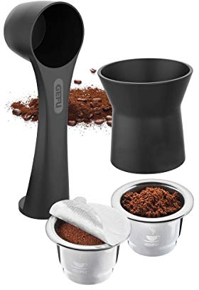 GEFU Kaffeekapseln‑Set CONSCIO, 8‑tlg. | Nachfüllbare Edelstahlkapseln inkl. Trichter, Tamper, Aroma‑Stickers & Zubehör