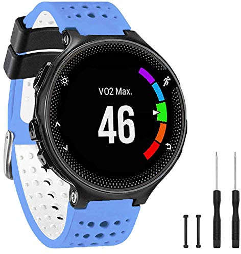 TopPerfekt Bande Compatible avec Garmin Forerunner 235, Bracelet Montre de Remplacement en Silicone Souple pour 220/230/235/620/630/735XT/235 Lite Montre Intelligente pour Femmes Hommes (Bleu/Blanc)
