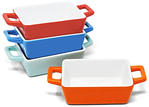 Joeji's Kitchen Set of 4 Mini Rectangle Ceramic Oven Baking Dishes - Ideal for Mini Lasagne Shepherds Pie and More - Small Casserole Dish - Individual & Kids Portion