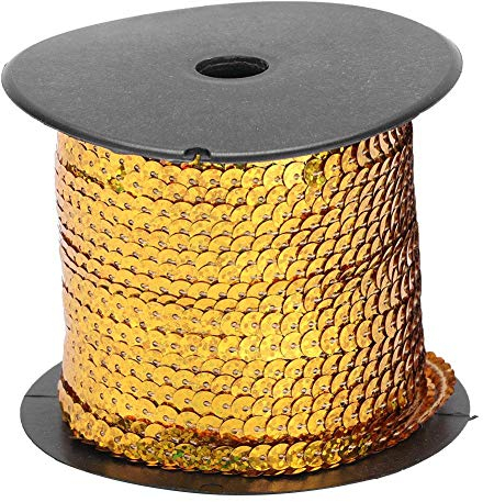 Paillette Paillette Trim String Paillettenschnur 6mm Stoff Hilfsdekorationszubehör 100Yard für Schmuckherstellung, Bandherstellung, Kostüme, Nähen und Verzierungen(Glänzendes Gold)