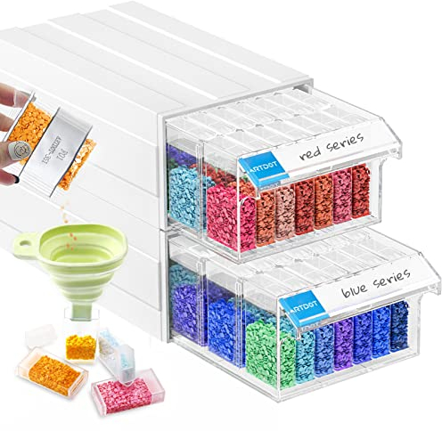 ARTDOT 5D Diamond Painting Zubehör Boxen, 70 Stück Diamant Painting Aufbewahrungsbox mit Koffer Trichter Stickers