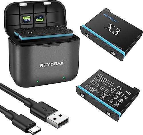 REYGEAK Wiederaufladbarer Lithium-Akku für Insta360 X3, 2 x 1800 mAh Hochleistungs-Akkus mit Ladegerät für insta360 ONE X3 (Ladegerät + 2 Akkus