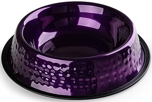 StilGut Fressnapf für Hunde, Futternapf aus Aluminium 1,9 l für große Hunde, Hundenapf, Wassernapf - Lila gehämmert