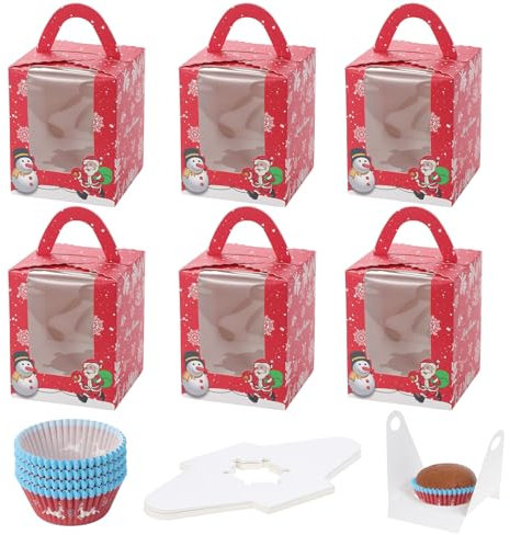 Coolty 50 Pièces Boîtes à Cupcakes 1 Trou Boîte à Muffins en Papier Boite Gateau avec 100 Pièces Moules à Cupcakes pour Pâtisseries, Biscuits, Petits Gâteaux, Tarte, Cupcakes Pie (Red Chrismas Style)