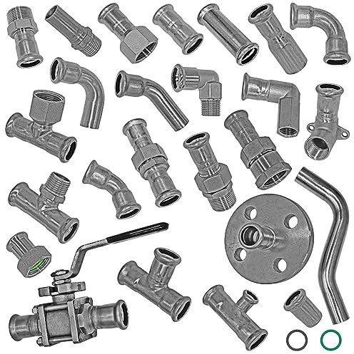 Edelstahl Pressfitting V4A | alle Sorten 15 bis 28mm | M-Kontur Profil passt zu Geberit Mapress Fittinge > Übergang auf Außengewinde i-AG | 28mm RohrØ x 1 1/4 Gewinde