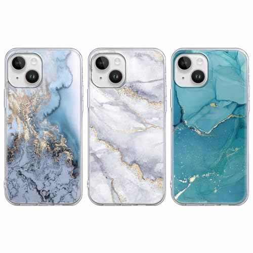 Xylota 3 Stück Handyhülle für iPhone 14/iPhone 13 6,1 Hülle, Transparent Mode Case mit Aesthetic Marmor Muster, Weich Silikon Dünn TPU Stoßfeste Kratzfest Schutzhülle Cover für iPhone 14/iPhone 13