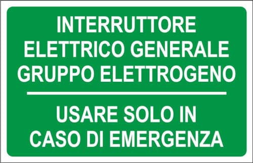 M-ITALY CARTELLO SEGNALETICO - interruttore elettrico generale gruppo elettrogeno usare solo in caso di emergenza - Adesivo Extra Resistente, Forex, Alluminio (30x42, Alluminio)