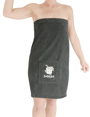 Lashuma Damen Saunakilt Grau, Frottee Baumwoll Saunahandtuch mit Klettverschluss XS - M