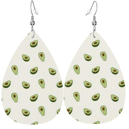 Jaywis Leder-Ohrringe mit Avocado-Druck, Wassertropfen-Ohrringe, baumelnder Schmuck, Ohrringe, modische Ohrringe für Geburtstagsparty, Geschenk