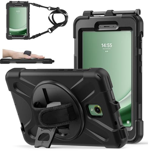 ZenRich for Samsung Galaxy Tab Active5 Case 2024 8 inch (SM-X300/X306B) with S Pen Holder, Rugged Heavy Duty Shockproof Case with Kickstand Hand Strap Shoulder Belt, Black