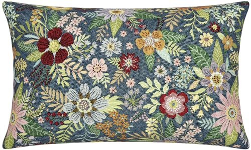 Erwin Müller Kissenhülle Blumen blau-bunt Größe 30x50 cm