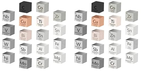 Marclix 36 Stück Würfel Aus Metallelementen mit Dichte,99,99% Hochrein,Sammlung des Periodensystems Der Elemente (0,39/10 mm)