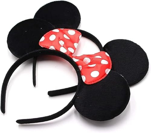 SERENA'S ® 2 PCS Minnie Mickey Mouse Ears Cartoon Headband Red Polka Dot Bow Birthday Halloween, Party Accessories, Mickey Minnie Ears for Adults/Children Fancy Dress Costume Head Band Accessory Ears