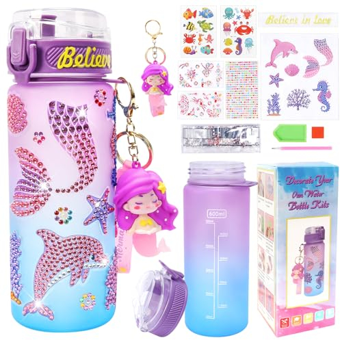 DUSPIRO Decorate Your Own Water Bottle for Girls Birthday Gifts Age 4 5 6 7 Water Bottle with Diamond Art Stickers Craft Sets for Kids Toys Age 5 6 7 8 9 10 11 12