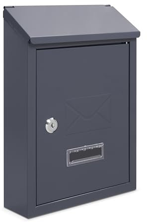 Assorted Collections Wall Mounted Post Box, Steel Lockable Mailbox with 2 Keys, Weatherproof Letterbox, Easy To Install 21x30x7cm (Grey)