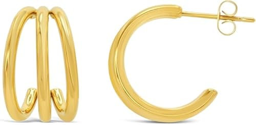 ARS-ARGENTI Creolen Ohrringe Damen Mädchen Sterling Silber 925 Gold 18K - hypoallergen (Für den Alltag - luxuriöse Tripple-Creolen ALICE Edelstahl 18K vergoldet 20x2mm)