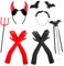 YeahBoom Teufel kostüm Damen Mädchen, Teufel Ohren Haarband Haarreifen, Handschuhe, Teufelshörner Haarreif Fasching, Damen Kinder Faschingkostüme Karneval Mottoparty Halloween