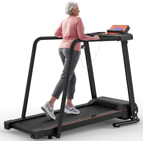 Elderly Walking Treadmill with Long Handrail Folding Recovery Fitness Cup Holder LCD Display 300 lbs Weight Capacity for Home