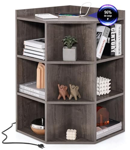 COSTWAY Armario Esquinero con Estación de Carga, Mueble Esquinero de 3 Niveles, 9 Cubículos, Mueble Esquina Dormitorio Salon Cocina, 51 x 71,5 x 86 cm (Gris)