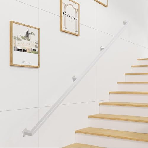 Metall-Treppen-Handlauf, weiß, quadratisch, für drinnen und draußen, Wandhalterung, Sicherheitsgeländer, 240 cm