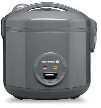 REISHUNGER Cuocere riso e piroscafo con rivestimento in ceramica – 1,2 l, grigio – per 1 – 6 persone – Preparazione rapida senza bruciare – Con funzione di mantenimento in caldo con inserto a vapore,