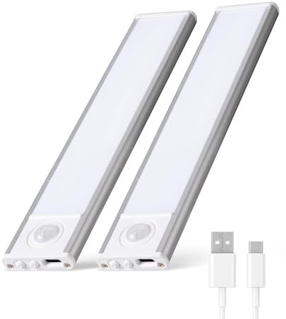 BillyBath Unterbauleuchte Küche LED 30cm 2 Stück, Schrankbeleuchtung LED mit Bewegungsmelder, Led Lichtleiste USB-C Wiederaufladbar, Akku Lampe für Küche Kleiderschrank Schrank