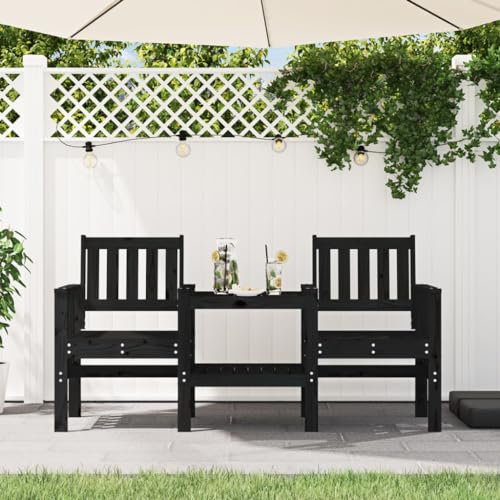 BOWEKAM Home & Garden-Gartenbank mit Tisch 2-Sitzer schwarz Massivholz Kiefer Möbel Wahl