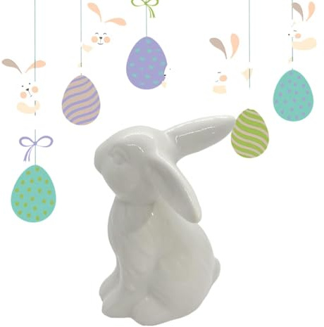 Poludatly Osterhasen-Figur, Keramik-Hasenstatue, Porzellan-Kaninchen-Skulptur, niedliches weißes Keramik- -Ornament, Heimdekoration, Osterhase für Tisch