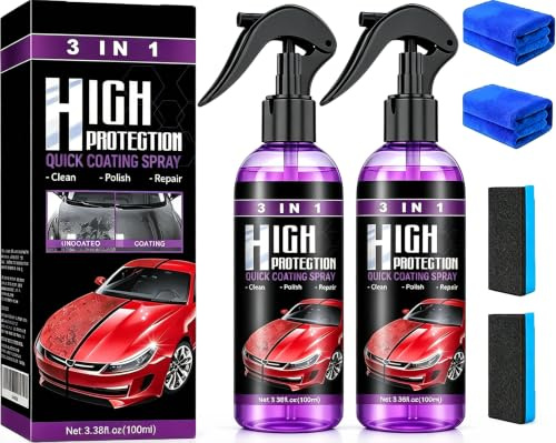 High Protection 3in1 Spray Autobeschichtungsspray – 2er Set 3 in 1 Beschichtungsspray, Nano-Versiegelung zur schnellen Lackpflege für zwischendurch, Lackauffrischung & Glanz für Auto & Motorrad