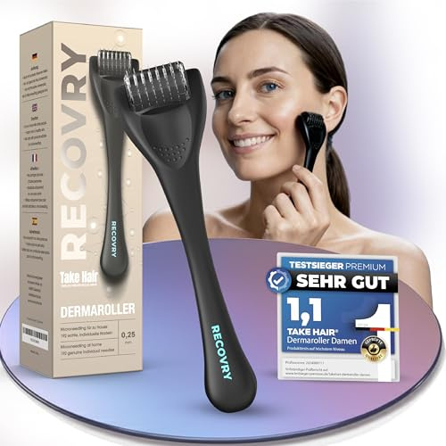 RECOVRY Dermaroller 0,25 mm – 192 echte Nadeln aus chirurgischem Edelstahl, Porenverfeinerung & Anti-Aging – Microneedling Roller Gesicht für zuhause, Narbenroller, Micro Needling, Derma Roller