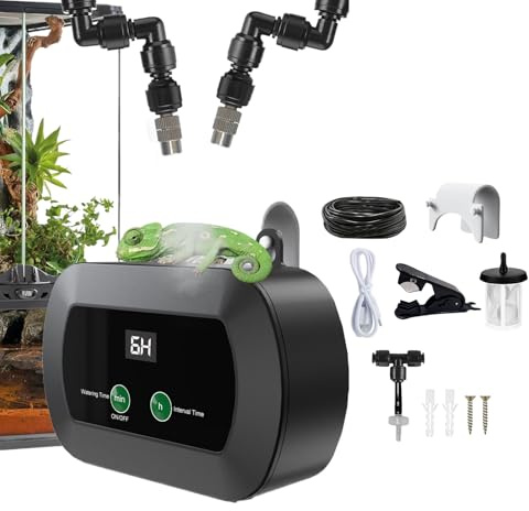 Reptilien Vernebler | Automatisches Beregnungssystem Mit Zeitschaltuhr Für Reptilien - Leiser Vernebler Mit Verstellbaren Sprühdüsen Für Echsen Schildkröten Frösche Chamäleons Schlangen Terrarienpflan
