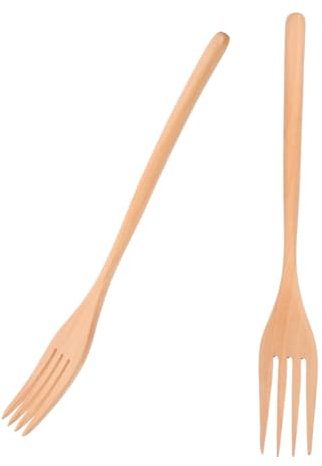 LAPYAPPE 2Pcs Wooden Forks for Serving and Mixing Reusable Salad Stirring Forks Long Handle Wood Utensils for Cooking Pasta Fruit and Noodles