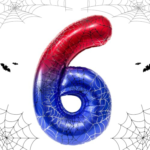 40 Zoll Riesen Spinnenballon Nummer 6, Deko für 6. Geburtstag Kinder | Luftballon Zahl 6 mit Spinnennetz, Spinnen-Motive Folienballons, Spider Geburtstagsfeier Dekoration, für Jungen Mädchen