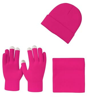 Gaffer Men Women Winter Hat Touch Gloves Neck Warmer – Warm Knitted Beanie, Stretch Magic Gloves & Soft Fleece Cold Weather Accessories Scarf for Men & Women