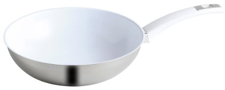 Emporio Zani Cream Chinese Wok, Diametro 28 cm, Acciaio Inossidabile, Argento