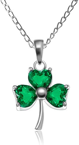 Alexander Castle Solide 925 Sterling Silber Irische Kleeblatt Keltische Anhänger Halskette - Keltischer Schmuck für Damen mit 18 Silber Kette & Schmuck Geschenk-Box - Faux Emerald - 16mm x 12mm
