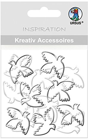 Ursus 56410052 - Kreativ Accessoires Mini Pack, Tauben, silber, selbstklebend, aus verschiedenen hochwertigen Materialien, geeignet zum Dekorieren von Grußkarten, Bilderrahmen und Geschenkboxen