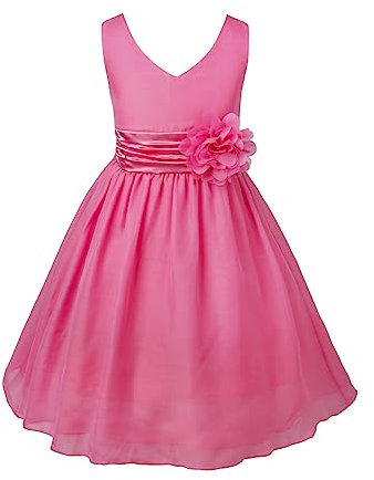 IEFIEL Vestido Corto de Fiesta Boda para Niña sin Manga Vestido de Gasa Sólido con Flores Elegante Vestido de Noche Cumpleaños Dama de Honor Gala 2-16 Años Rosa 4 años
