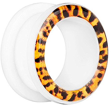 Piersando Flesh Tunnel Ohr Plug Ear Piercing Ohrpiercing aus Kunststoff in Leoparden Leo Animal Print Look Weiß 14mm